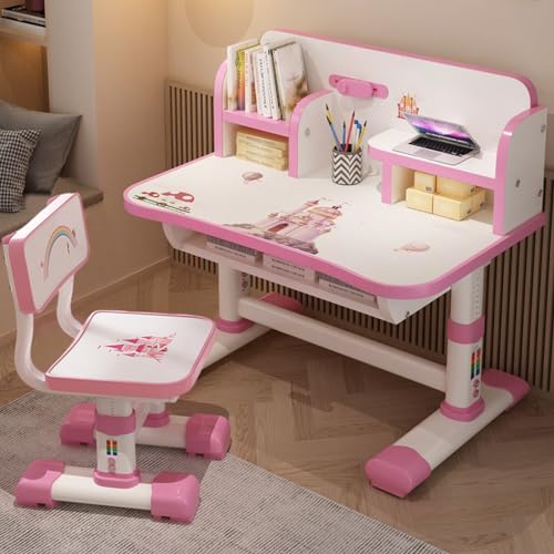 Kinderschreibtisch Set Mit Bücherständer, Höhenverstellbarer Schülerschreibtisch Und Stuhl Mit Schublade, Stauraum (Rosa C) von SpirWoRchlan