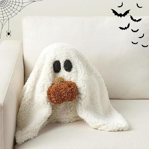 SpirWoRchlan 2024 Gus The Ghost with Pumpkin Pillow, 3D Form Halloween Geist Kissen für Fans, Kissen Füllung Geist für Kinder und Erwachsene, große Halloween-Dekoration A von SpirWoRchlan