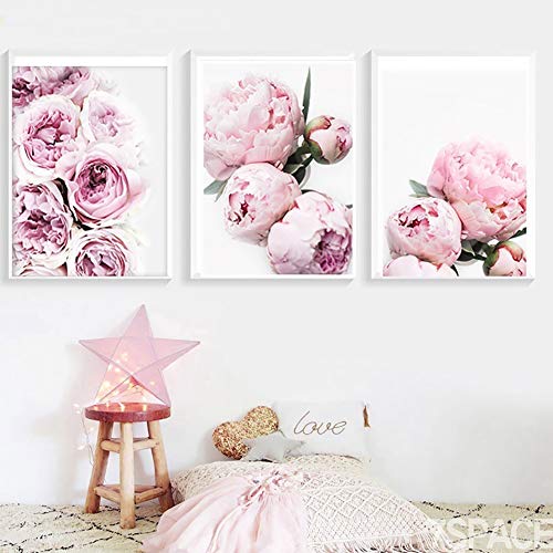 SpirWoRchlan 3er Set Kinderzimmer Poster Babyzimmer Ohne Bilderrahmen Mädchen Kinderposter Kunstdruck Babyzimmer Bilder Mädchen Deko Dekoration Kinderzimmer (Pfingstrose Blume, 30 x 40 cm) von SpirWoRchlan