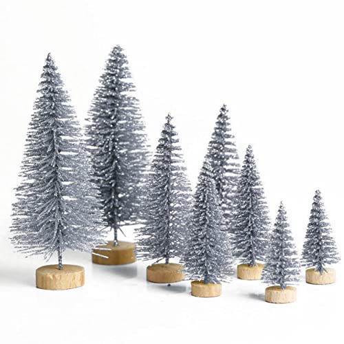 SpirWoRchlan 8STK Weihnachtsbaum Mini Künstlich 4 Größe Miniatur Tannenbaum Grün Mini Christbaum Tree Klein Weihnachtsdeko Figuren 4,5/6,5/8,5/12,5 cm Silber von SpirWoRchlan