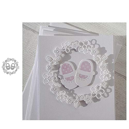 SpirWoRchlan, Stanzschablonen, Baby-Schuhe mit Blumen-Ring, Metall-Stanzschablone, Bastelprojekte, Scrapbook, Papierkarte, Album, Prägeschablone, Werkzeug, Geschenk silber von SpirWoRchlan