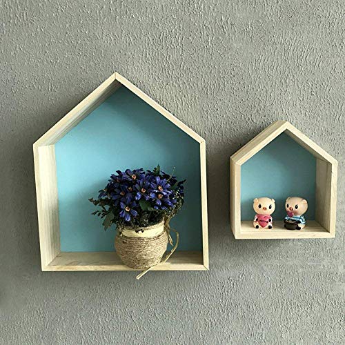 SpirWoRchlan Wandregal Schweberegale Hausform Wandregal Wanddekoration hängende Regale für Die Wand Kinderzimmer Kinderraum Deko, 2 Stücke (Blau) von SpirWoRchlan