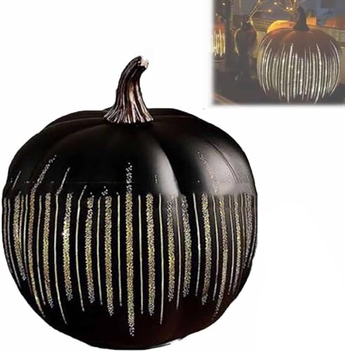 Sternennacht-Glaskürbis, funkelnde LED-Licht-Kürbisse, Timer beleuchtet, funkelnde Sternennacht-Glaskürbisse, Herbst-Halloween-Dekorationen für Zuhause, beleuchtete Kürbis-Dekorationen, schwarz, S von SpirWoRchlan