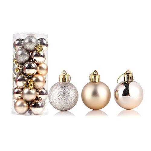 Weihnachtskugeln Weihnachtsdeko Set 24 STK in 4cm, Kunststoff Weihnachtsbaumkugeln Box mit Aufhänger Christbaumkugeln Plastik Bruchsicher, Weihnachts Weihnachtsdekorationen (Champagner, 4cm) von SpirWoRchlan