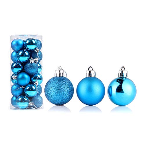 Weihnachtskugeln Weihnachtsdeko Set 24 STK in 4cm, Kunststoff Weihnachtsbaumkugeln Box mit Aufhänger Christbaumkugeln Plastik Bruchsicher, Weihnachts Weihnachtsdekorationen (Hellblau, 4cm) von SpirWoRchlan