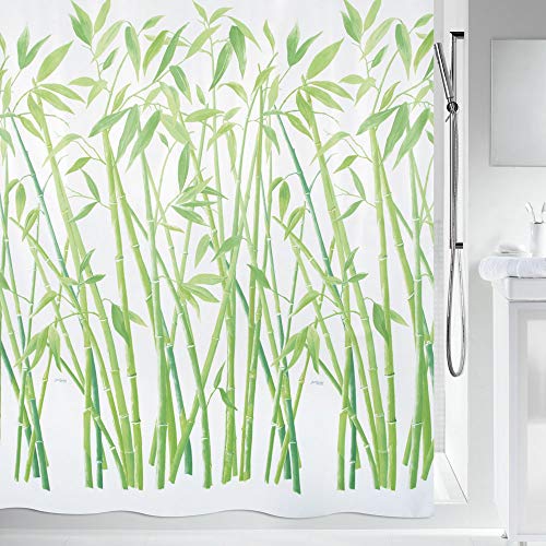 Spirella Anti-Schimmel Duschvorhang 10.42057 - Anti-Bakteriell, waschbar, wasserdicht, mit 12 Duschvorhangringen - Polyester, „Bambus“ 180x200cm von Spirella