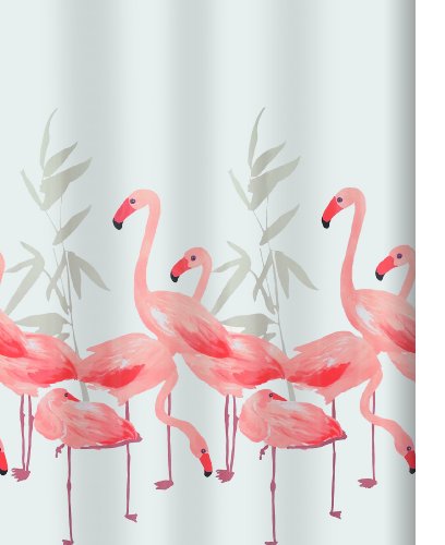 Spirella Anti-Schimmel Duschvorhang - Anti-Bakteriell, waschbar, wasserdicht, Polyester, „Flamingo“ 180x200cm von Spirella