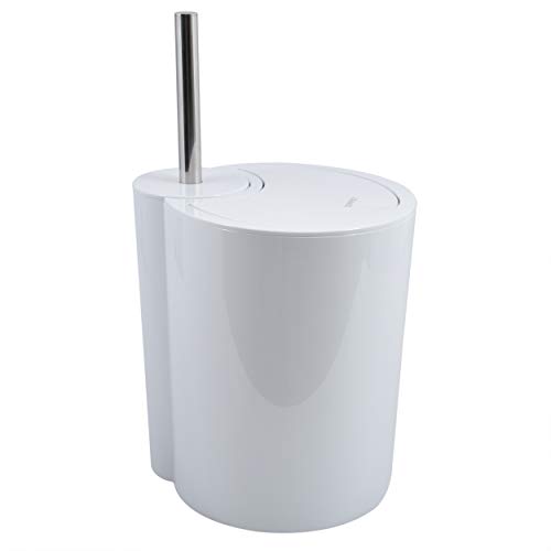 Spirella WC Bürste und Abfalleimer Moon 2in1 | Toilettenbürste Kosmetikeimer 6 Liter mit Ring zum unsichtbaren einhängen vom Müllbeutel | 24x20,5x40cm | Weiß von Spirella