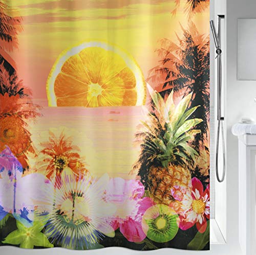 Spirella Anti-Schimmel Duschvorhang - Anti-Bakteriell, waschbar, wasserdicht, Polyester, „Sonnenuntergang“ 180x200cm Bunt von Spirella