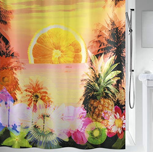 Spirella Anti-Schimmel Duschvorhang - Anti-Bakteriell, waschbar, wasserdicht, Polyester, „Sonnenuntergang“ 180x200cm Bunt, Paradise von Spirella