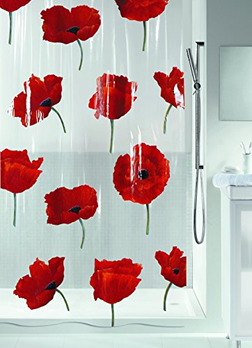 Spirella Anti-Schimmel Duschvorhang Poppy Cinnabar Anti-Bakteriell, waschbar, wasserdicht PVC 180x200cm von Spirella