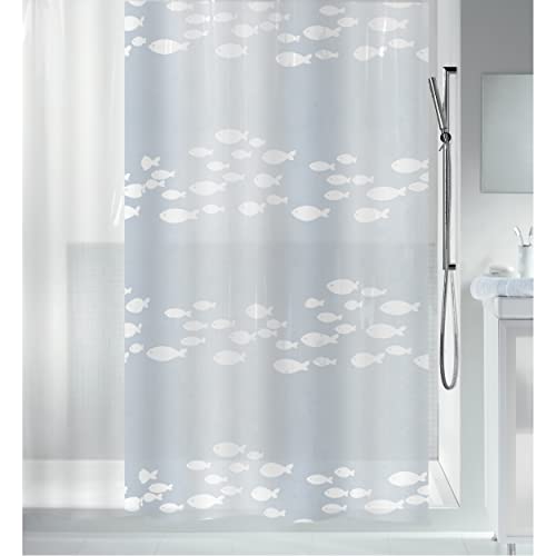 Spirella Anti-Schimmel Duschvorhang - Anti-Bakteriell, waschbar, wasserdicht, Peva, „Sardaigne Fische“ 180x200cm Weiß Transparent von Spirella
