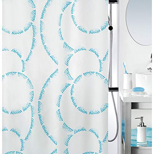 Spirella Anti-Schimmel Duschvorhang - Anti-Bakteriell, waschbar, wasserdicht, Polyester, „Claire“ 180x180cm Weiß Blau von Spirella
