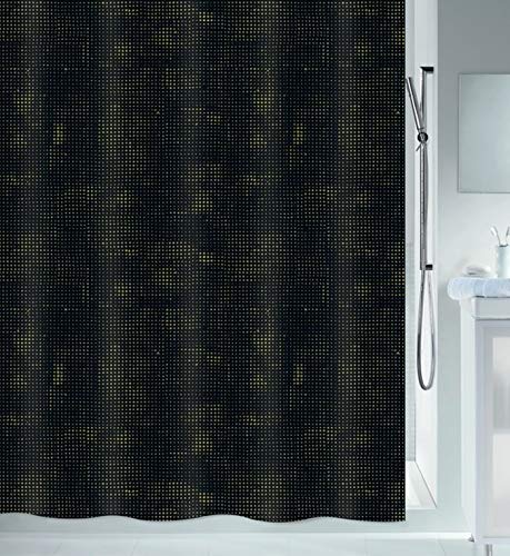 Spirella Schimmel Duschvorhang-Anti-Bakteriell, waschbar, wasserdicht, Polyester, „Georges“ 180x180cm Schwarz Gold, Black, 180 x 180 cm von Spirella