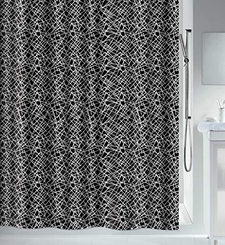 Spirella Anti-Schimmel Duschvorhang - Anti-Bakteriell, waschbar, wasserdicht, Polyester, „Lines“ 180x200cm Schwarz von Spirella