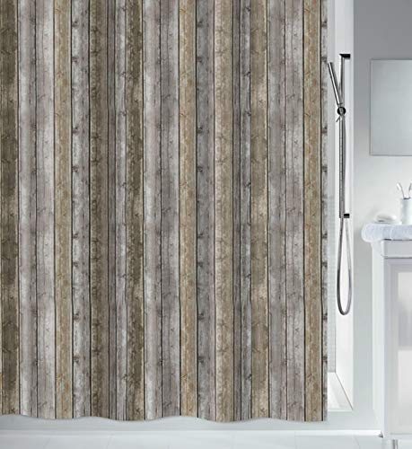 Spirella Anti-Schimmel Duschvorhang - Anti-Bakteriell, waschbar, wasserdicht, Polyester, „Roman Wood“ 180x200cm Braun von Spirella