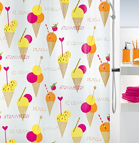 Spirella Anti-Schimmel Duschvorhang Ice Cream Anti-Bakteriell, Waschbar, Wasserdicht PEVA 180x200cm Braun Bunt Weiß von Spirella