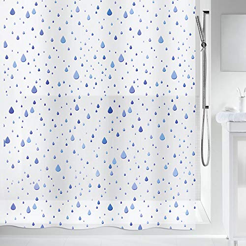 Spirella Anti-Schimmel Duschvorhang "Wassertropfen" Anti-Bakteriell, waschbar, wasserdicht PEVA 180x200cm Blau Weiß von Spirella