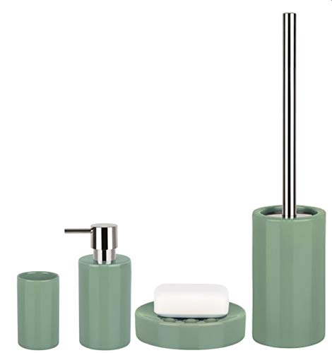 Spirella Badezimmer Set, 4-teiliges Badzubehör aus Porzellan Tube Seifenspender, Seifenschale, WC Bürste und Zahnputzbecher Grün Spirella Badezimmer Set, 4-teiliges Badzubehör aus Porzellan Tube Seifenspender, Seifenschale, WC Bürste und Zahnputzbecher Grün von Spirella