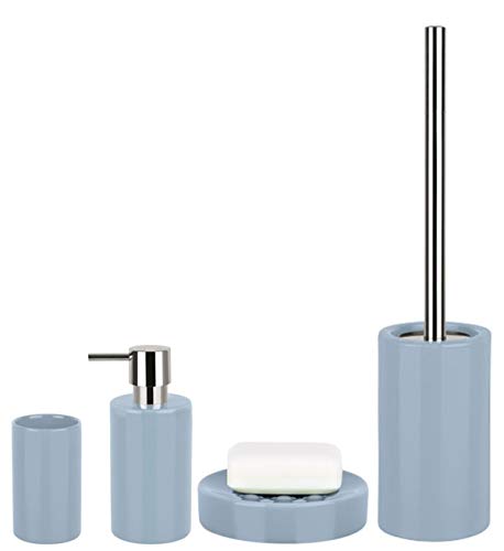 Spirella Badezimmer Set, 4-teiliges Badzubehör aus Porzellan Tube Seifenspender, Seifenschale, WC Bürste und Zahnputzbecher Hellblau Spirella Badezimmer Set, 4-teiliges Badzubehör aus Porzellan Tube Seifenspender, Seifenschale, WC Bürste und Zahnputzbecher Hellblau von Spirella