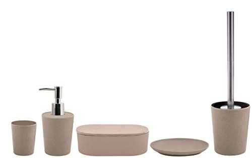 Spirella Badezimmer Set, 5-teiliges Badzubehör aus Bambus Takeo Seifenspender, WC Bürste, Seifenschale, Aufbewahrungsdose und Zahnputzbecher Beige Spirella Badezimmer Set, 5-teiliges Badzubehör aus Bambus Takeo Seifenspender, WC Bürste, Seifenschale, Aufbewahrungsdose und Zahnputzbecher Beige von Spirella