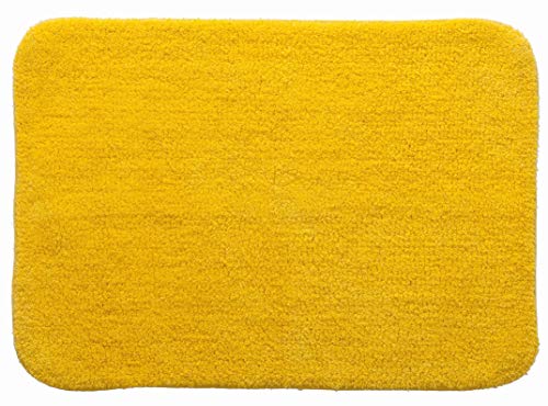 Spirella Badteppich Badematte Duschvorleger 100% Baumwolle Hochflor | flauschig | rutschhemmend | geeignet für Fußbodenheizung | 50x70 cm | Gelb von Spirella