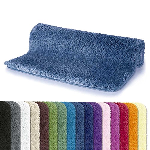 Spirella Badteppich Badematte Duschvorleger Mikrofaser Hochflor | flauschig | rutschhemmend | geeignet für Fußbodenheizung | 55x65 cm | Blau Himmelblau von Spirella