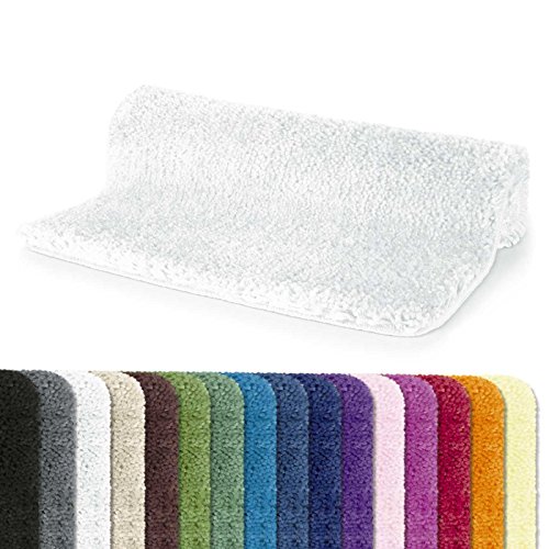 Spirella Badteppich Badematte Duschvorleger Mikrofaser Hochflor | flauschig | rutschhemmend | geeignet für Fußbodenheizung | 60x90 cm | Weiß von Spirella