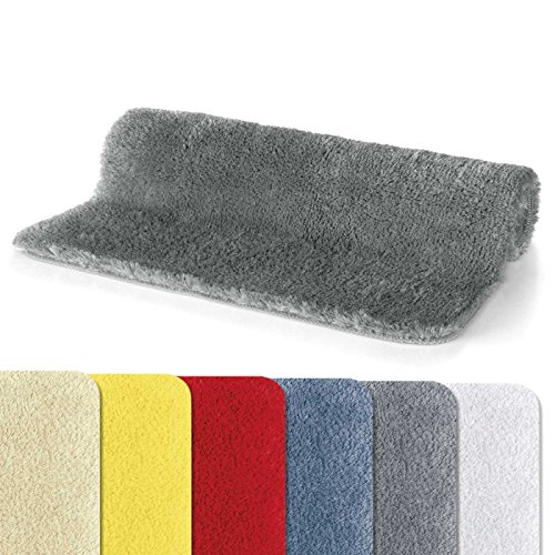 Spirella Badteppich Badvorleger Duschvorleger Fino Supersoft Hochflor waschbar, rutschfest Badematte 50x80 cm – Grau, Grey, 50 x 80 cm von Spirella
