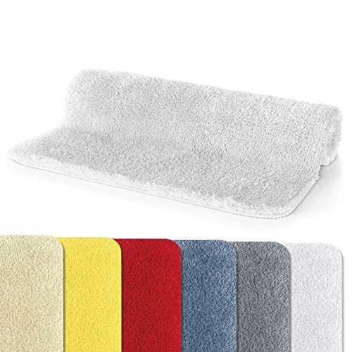 Spirella Badteppich Badvorleger Duschvorleger Fino Supersoft Hochflor waschbar, rutschfest Badematte 60x90 cm – Weiß, Polyester, White, 60 x 90 cm von Spirella