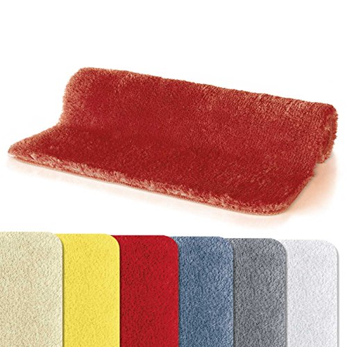 Spirella Badteppich Badvorleger Duschvorleger Fino Supersoft Hochflor waschbar, rutschfest Badematte 70x120 cm – Rot von Spirella