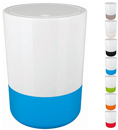 Spirella Design Kosmetikeimer Moji Bad Treteimer Schwingdeckeleimer Abfallbehälter mit Schwingdeckel 5 Liter mit Silikonboden Weiß/Blau von Spirella