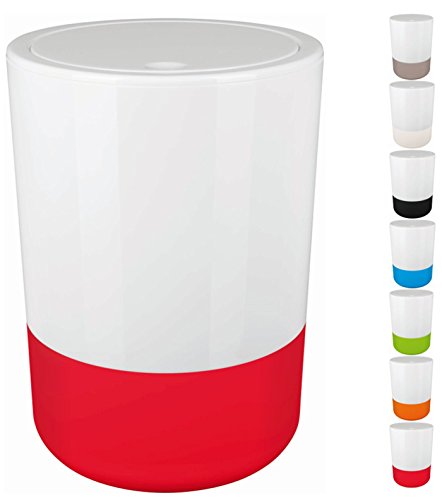 Spirella Design Kosmetikeimer Moji Bad Treteimer Schwingdeckeleimer Abfallbehälter mit Schwingdeckel 5 Liter mit Silikonboden Weiß/Rot von Spirella