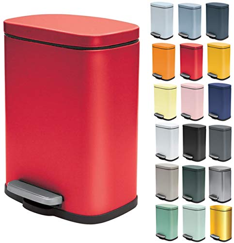 Spirella Kosmetikeimer 5 Liter Edelstahl mit Absenkautomatik und Inneneimer Akira Badezimmer Mülleimer Softclose Abfalleimer Rot, Kunststoff, Rouge Mat, 5 litres von Spirella
