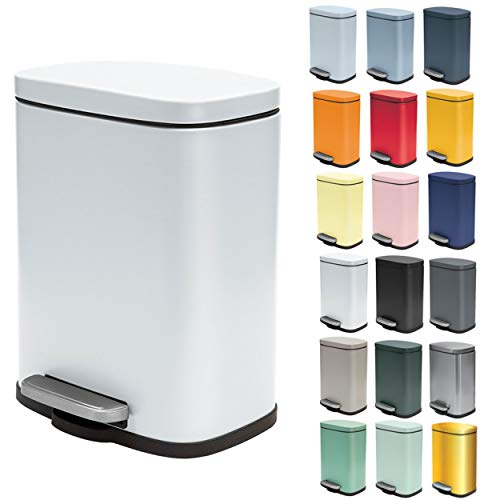 Spirella - Treteimer AKIRA aus Edelstahl - Soft-Close, Anti-Fingerabdruck-Beschichtung - 21,4 x 17,6 x 30 cm - 5L - Mattweiß von Spirella