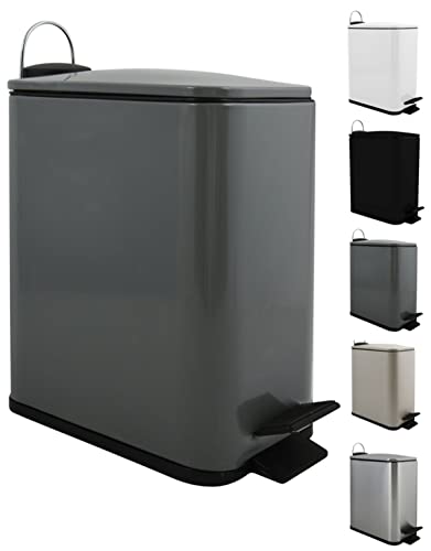 Spirella Kosmetikeimer 5 Liter Edelstahl mit Absenkautomatik und Inneneimer Erik Badezimmer Mülleimer Softclose Abfalleimer anthrazit, Kunststoff, Gris Mat, 5 litres von Spirella