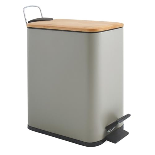Spirella Kosmetikeimer 5 Liter Edelstahl mit Absenkautomatik und Inneneimer Erik Badezimmer Mülleimer Softclose Abfalleimer Bambus, Kunststoff, Taupe Mat, 5 litres von Spirella