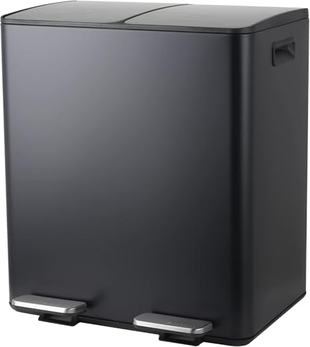 Spirella - Mülltrennsystem Küchenabfalleimer 40L (2x20L) mit Pedal - Modell Aliya - Gebürsteter Edelstahl - Soft-Close-Deckel - Herausnehmbare Inneneimer - Seitliche Griffe - Matt Schwarz von Spirella