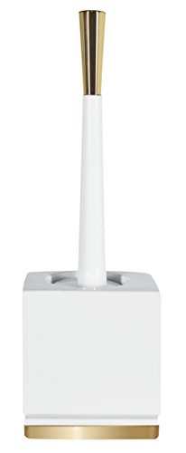 Spirella Roma Bürste Toilettenbürste Klobürste WC Garnitur aus Porzellan Weiß/Gold, Keramik, White, 13x10,5x38cm von Spirella