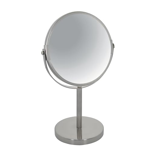 Spirella Schminkspiegel Kosmetikspiegel Standspiegel Badezimmerspiegel Sydney 2-Fach Vergrößerung - Ø 17cm - Silber matt von Spirella