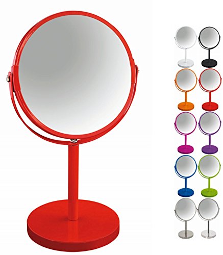 Spirella Schminkspiegel Kosmetikspiegel Standspiegel Badezimmerspiegel "Sydney" 2-Fach Vergrößerung - Ø 17cm - Rot von Spirella