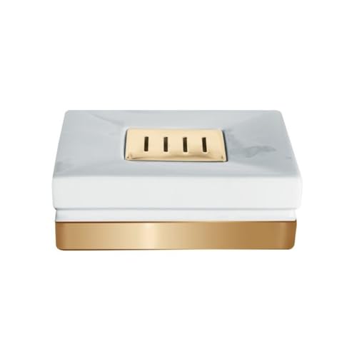 Spirella Seifenschale Steinoptik dekorative Badausstattung Seifenablage Roma Maße: 12 x 8 x 4,5 cm-Weiß/Gold, Keramik, White von Spirella