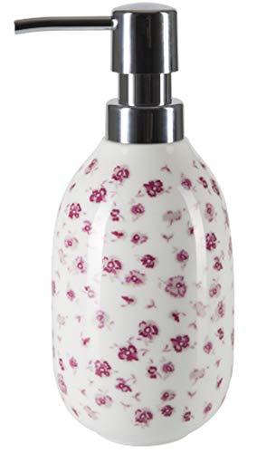 Spirella Seifenspender Eve Rose mit Edelstahlpumpe Flüssigseifen-Spender Porzellan 420ml Langliebig und Robust Weiß von Spirella