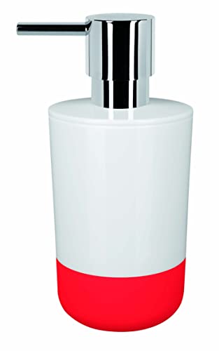 Spirella Seifenspender Moji Flüssigseifen-Spender mit Silikon gegen verrutschen, Fassungsvermögen 7,5 x 7,5 x 16,5 cm - Weiß/Rot von Spirella