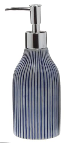 Spirella Seifenspender Mykonos | Flüssigseifen-Spender | Porzellan | 300ml | Langliebig und Robust | Weiß Blau, Unique von Spirella