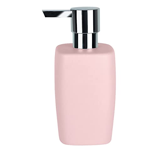 Spirella Seifenspender Retro | mit edelstahlfarbener Pumpe | Flüssigseifen-Spender | Porzellan | 300ml | Langliebig und Robust | Pastellrosa, Pink, Standard von Spirella