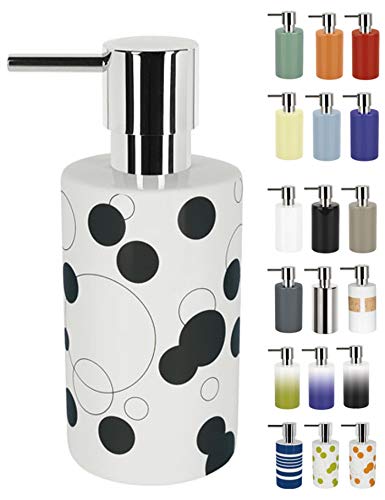 Spirella Seifenspender Tube | mit Edelstahlpumpe | Flüssigseifen-Spender | Porzellan | 300ml | Langliebig und Robust | Schwarz Punkte, One Size von Spirella