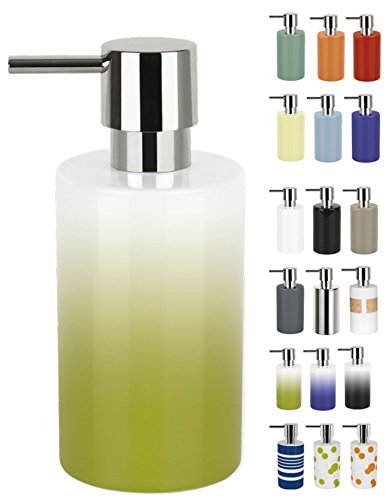 Spirella Seifenspender Tube | mit Edelstahlpumpe | Flüssigseifen-Spender | Porzellan | 300ml | Langliebig und Robust | Grün/Weiß von Spirella