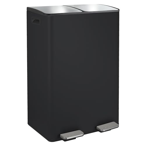 Spirella, Treteimer aus Stahl, Slow Close Mechanismus, Deckel schließt sanft und leise, Anti-Fingerprint-Beschichtung, 60 Liter, Mattschwarz, Schwarz, 2x30 Liter von Spirella
