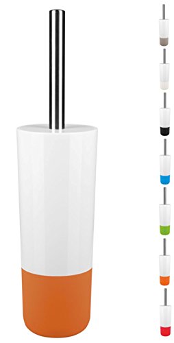 Spirella WC Bürste Klobürste Toilettenbürste hochwertig „Moji“ mit hygienischem Behälter Weiß/Orange von Spirella